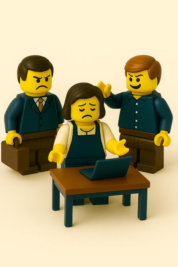 Figuras LEGO® representando desmotivación y rotación en un equipo desconectado